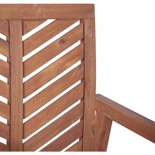 Walker Edison 5 Person Outdoor Wood Chevron Patio Furniture Dining Set Table Chairs Bench All Weather Backyard Conversation Garden Poolside Balcony, 4 Piece, Brown Brown 4 Piece Dining Set