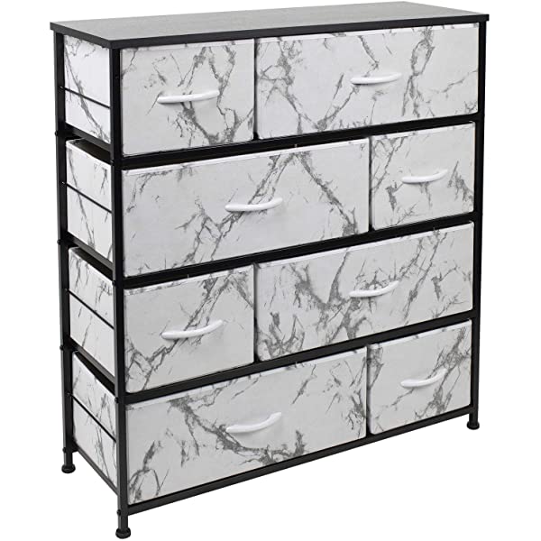 Sorbus Dresser with 8 Drawers - Furniture Storage Chest Tower Unit for Bedroom, Hallway, Closet, Office Organization - Steel Frame, Wood Top, Easy Pull Fabric Bins (White)