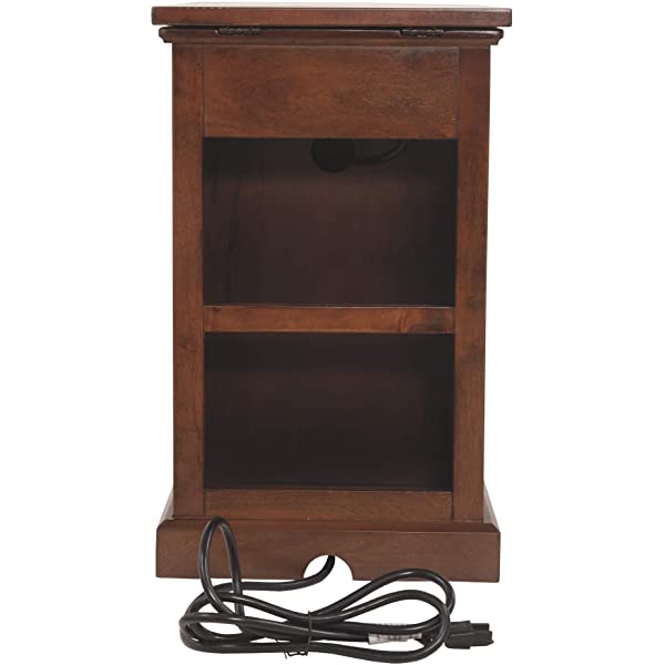 Signature Design by Ashley Tyler Creek Rustic Chair Side End Table with Pull-Out Tray & USB Ports, Brown Blackish Brown Table