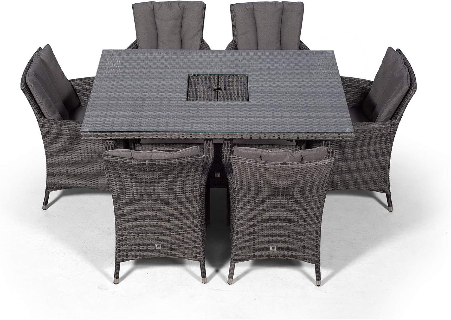 Savannah Rattan Dining Set | Rectangle 6 Seater Brown Rattan Table & Chairs Set with Ice Bucket Drinks Cooler | Outdoor Poly Rattan Garden Dining Furniture Set with Parasol & Cover