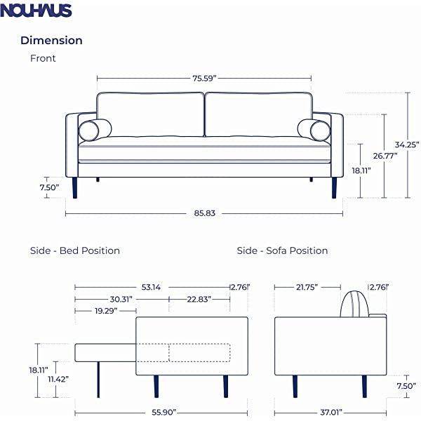 Nouhaus Module, Sleeper Sofa Bed Couch. 7ft Luxury Convertible Sofa Futon Bed with No Roll Together Latex. Ivory Woven Pull Out Bed for Bedroom Couch, Small Apartment Furniture Sofas or RV Couch Woven/Knit Ivory
