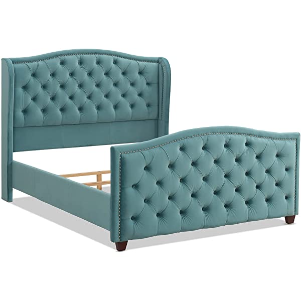 Jennifer Taylor Home Marcella Collection Queen Wingback Tufted Hand-Applied Nail Heads Upholstered Bed, Antique White Antique White Queen