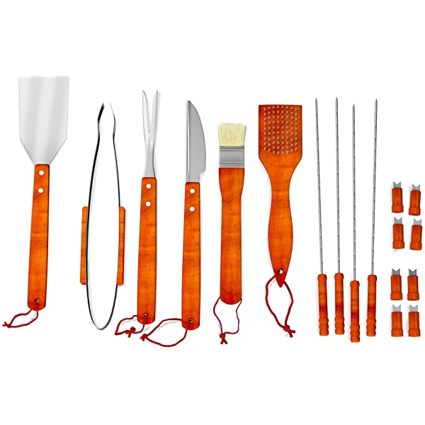 Home-Complete HC-1000 BBQ Accessories – 16PC Grill Set with Spatula, Tongs, Skewers, Case – Barbecue Tools for Father’s Day, Wedding, Anniversary, 16 Piece, Silver Steel 16-Piece