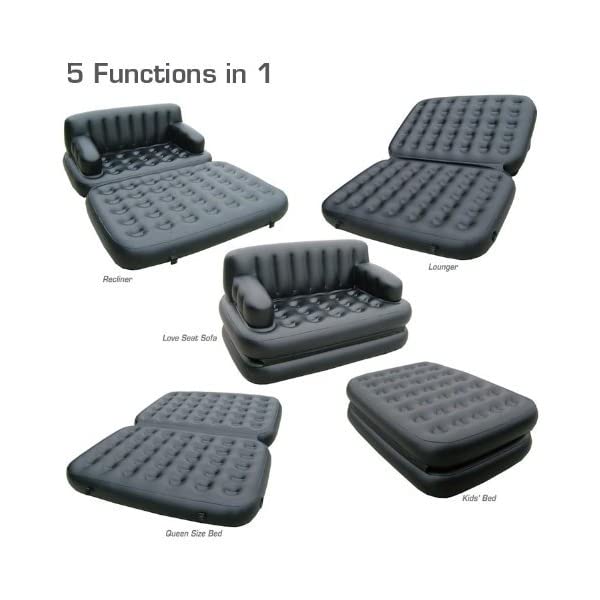 Pure Comfort 5 in 1 Queen Size Air Mattress Bed Waterproof & Durable Comfort Coil Beam Construction, Free Electric Pump Included, Black