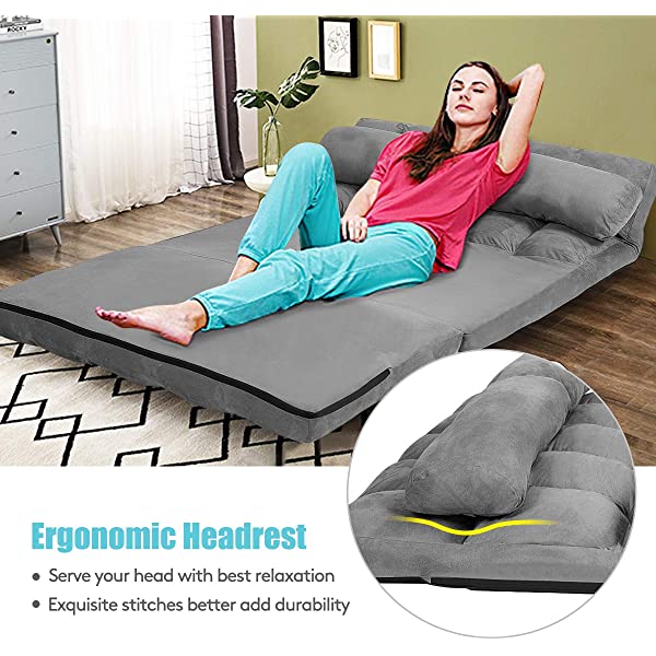 Giantex Adjustable Floor Sofa, Foldable Lazy Sofa Sleeper Bed 6-Position Adjustable, Suede Cloth Cover, Floor Gaming Sofa Couch with 2 Pillows for Bedroom/Living Room/Balcony (Blue)