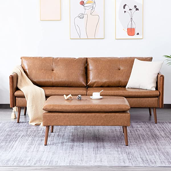 Vonanda Faux Leather Sofa Couch, Modern Tufted 3-Seater Sofa with Clean Lines and Upholstered Artificial Leather for Compact Living Space, Chestnut Brown 3-seater sofa Chestnut Brown