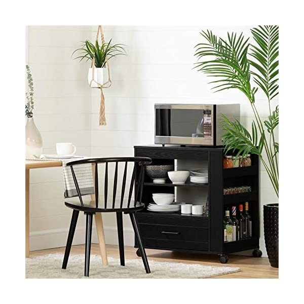 South Shore Bar Cabinet with Bottle and Glass Storage, Black Oak Black Oak Bar Cabinet