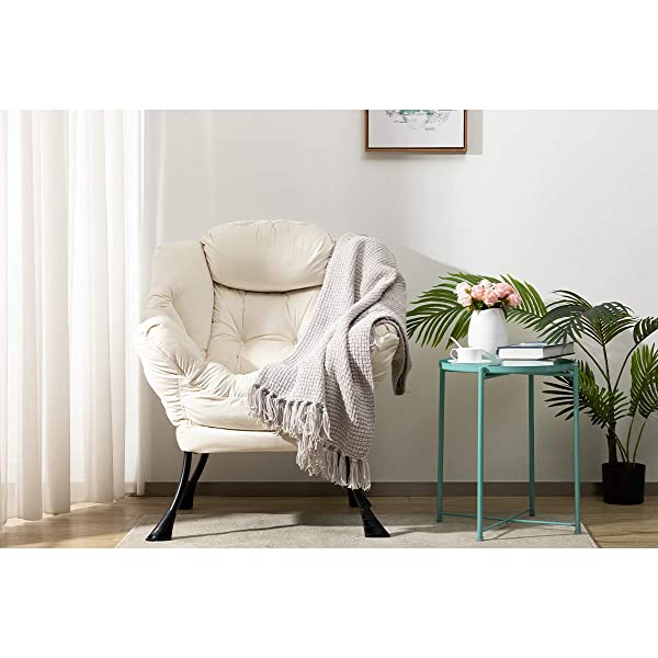 AbocoFur Modern Large Cotton Fabric Lazy Chair，Accent Contemporary Lounge Chair, Single Steel Frame Leisure Sofa Chair with Armrests and A Side Pocket, Beige