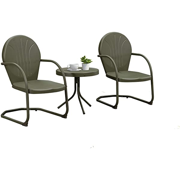 PURPLE LEAF Outdoor Patio Bistro Set, 3 Pieces Retro Porch Furniture Set 2 C-Spring Metal Outdoor Chairs and Round Side Table, Blue