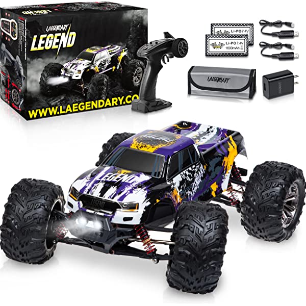 1:10 Scale Large RC Cars 50+ kmh Speed - Boys Remote Control Car 4x4 Off Road Monster Truck Electric - Hobby Grade Waterproof Toys Trucks for Kids and Adults - 2 Batteries + Connector for 40+ Min Play Black - Red 1:10 Scale 31 mph