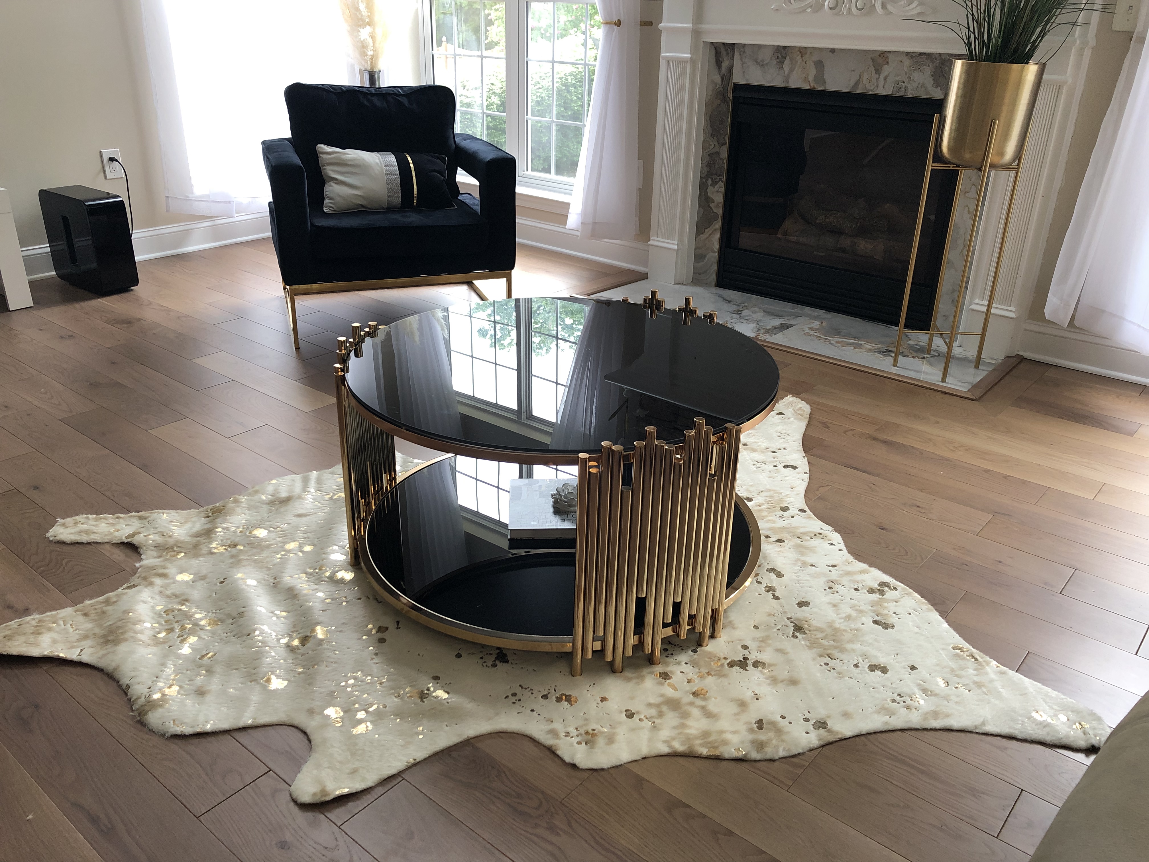 【Furniture】Tanquin Coffee Table - Gold & Black Glass