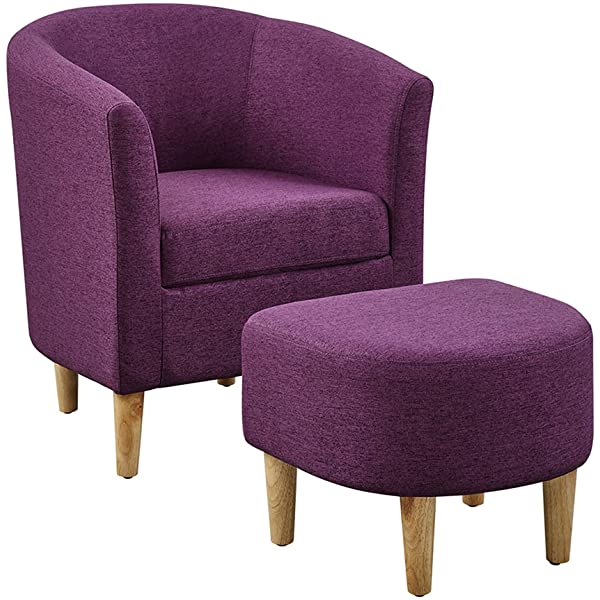 DAZONE Modern Accent Chair, Upholstered Arm Chair Linen Fabric Single Sofa Chair with Ottoman Foot Rest Mustard Yellow Comfy Armchair for Living Room Bedroom Small Spaces Apartment Office Yellow With Ottoman