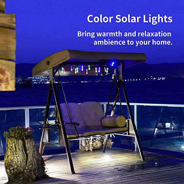 PURPLE LEAF 3-Seat Deluxe Outdoor Patio Porch Swing with Weather Resistant Steel Frame, Adjustable Tilt Canopy, Cushions and Pillow Included, Beige 74.4