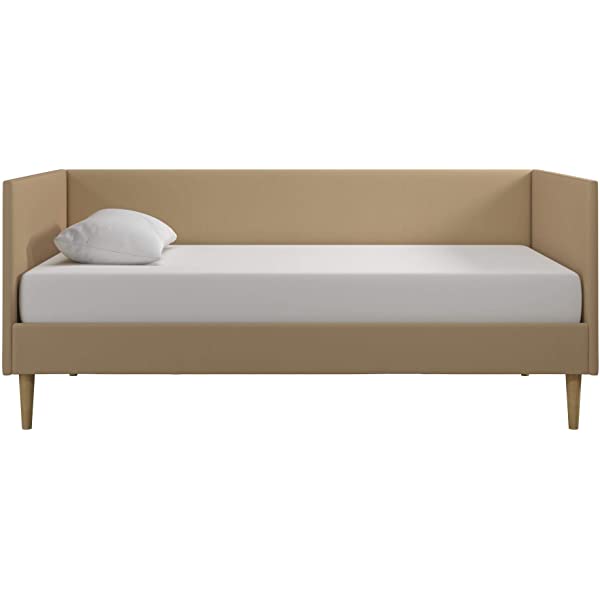 DHP Franklin Mid Century Upholstered Daybed, Sofa Bed, Twin Size Frame, Tan Linen Linen Twin Tan
