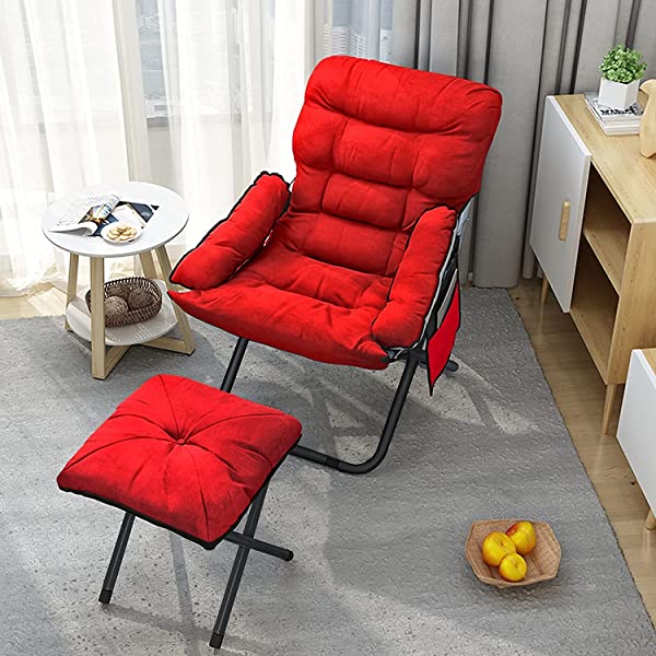 VOJUEAR Modern Accent Fabric Lazy Chair with Ottoman, Upholstered Lounge Reclining Armchair with Side Pocket for Adults or Kids,Upholstered Lounge Leisure Armrest Sofa Chair (CharcoalGrey)