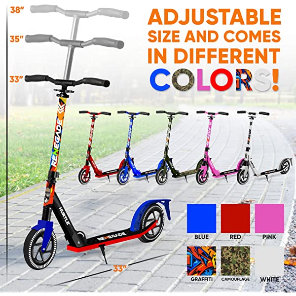 Hurtle Scooter – Scooter for Teenager – Kick Scooter – 2 Wheel Scooter with Adjustable T-Bar Handlebar – Folding Adult Kick Scooter with Alloy Anti-Slip Deck Pink