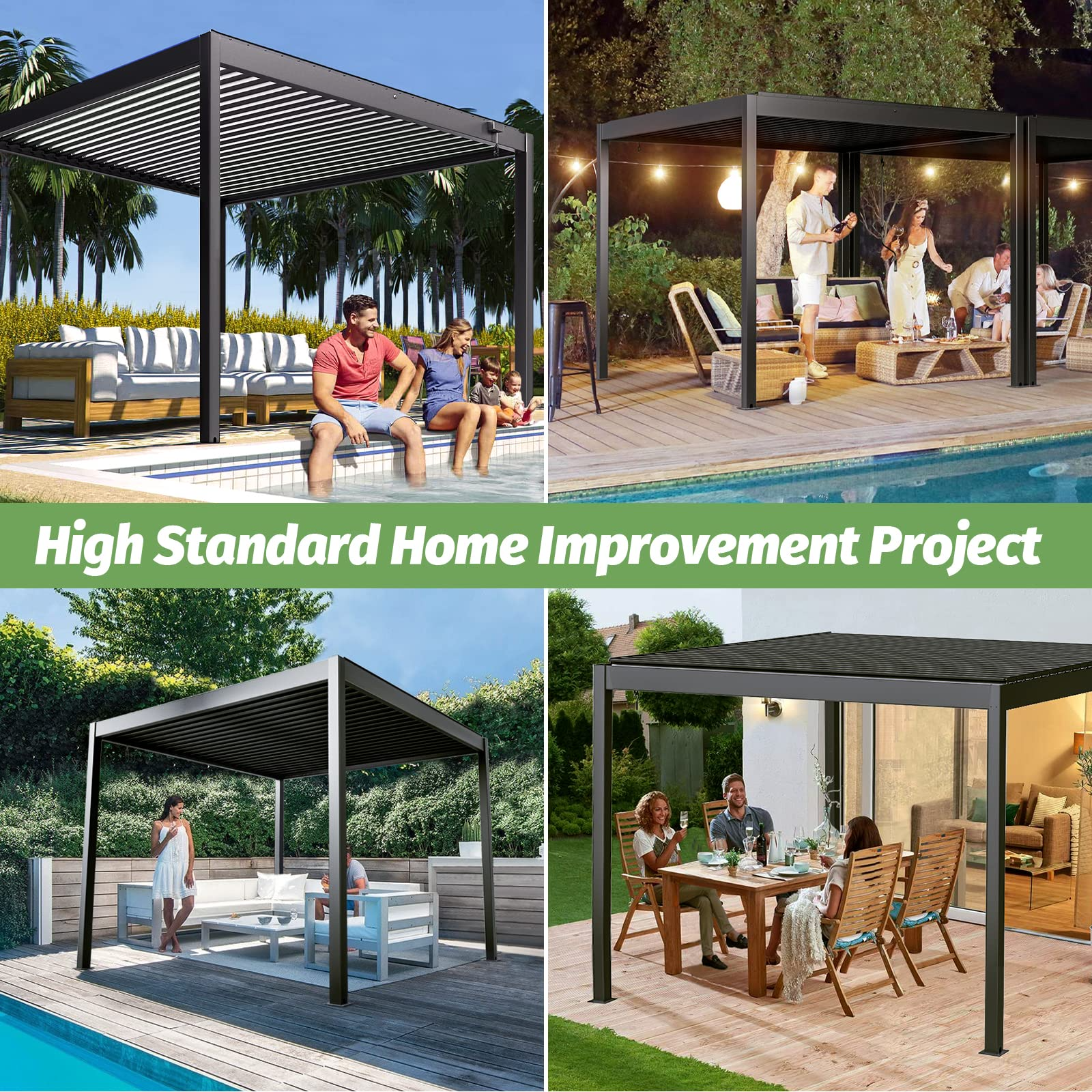 【Home&Garden】【BS】10'x10' NO Corrosion Louvered Pergola, High Strength Gazebo for Yard