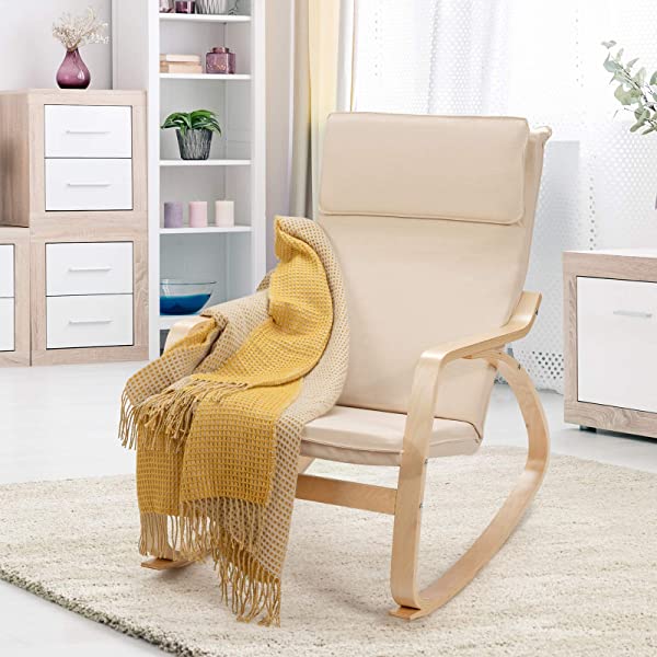 Giantex Rocking Chair with Removable Upholstered Cushion, Stable Wooden Frame Relaxing Modern Leisure Armchair Suitable for Living Room, Bedroom, Balcony, Nursery Room Ergonomic Chair(1, Beige) 1 Beige