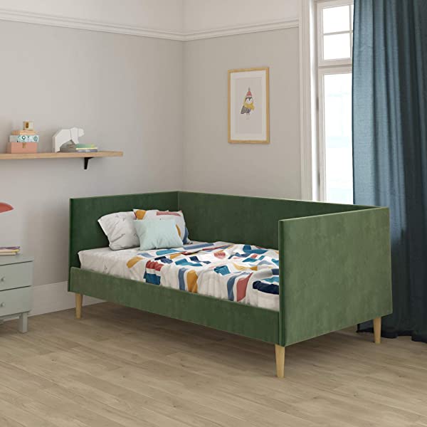 DHP Franklin Mid Century Upholstered Daybed, Sofa Bed, Twin Size Frame, Tan Linen Linen Twin Tan