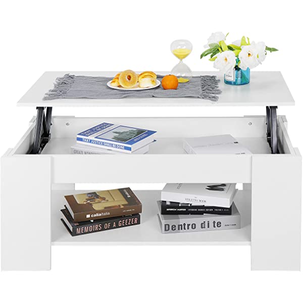 SUPER DEAL Lift Top Coffee Table w/Hidden Compartment and Storage Shelves Pop-Up Storage Cocktail Table for Living Room Reception Room Espresso