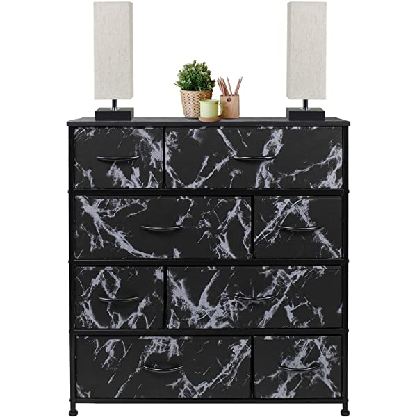 Sorbus Dresser with 8 Drawers - Furniture Storage Chest Tower Unit for Bedroom, Hallway, Closet, Office Organization - Steel Frame, Wood Top, Easy Pull Fabric Bins (White)