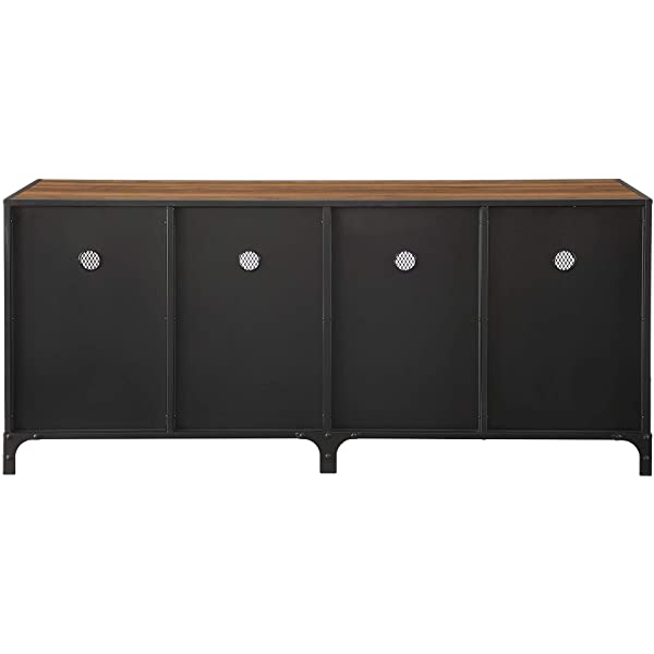 Walker Edison Malcomb Urban Industrial Metal Mesh Double Door Rolling Bar Cabinet, 33 Inch, Rustic Oak Rustic Oak 33 Inch