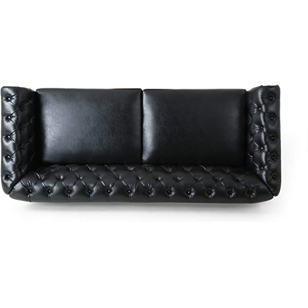 Christopher Knight Home Castalia Sofas, Midnight Black + Dark Brown Midnight Black + Dark Brown Birch Wood