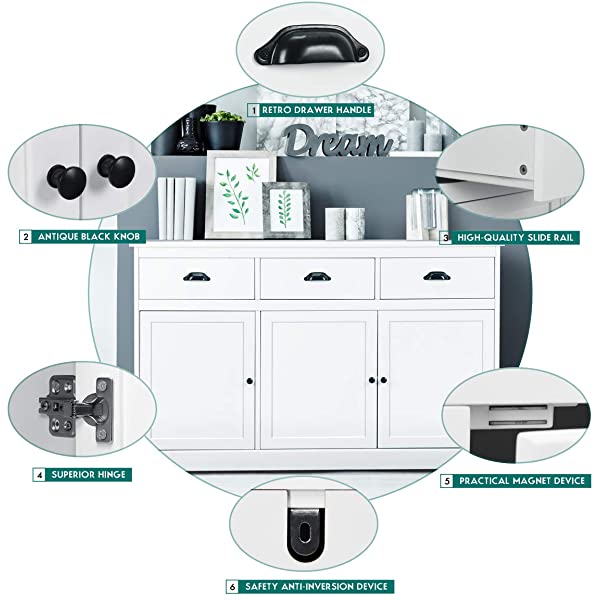 Giantex Sideboard Buffet Server Storage Cabinet Console Table Home Kitchen Dining Room Furniture Entryway Cupboard with 2 Cabinets and 3 Drawers Adjustable Shelves, White (White)