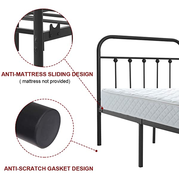 Black Metal Bed Frame Full Size with Headboard and Footboard Single Platform Mattress Base,Metal Tube and Iron-Art Bed（Full,Black） Full Black
