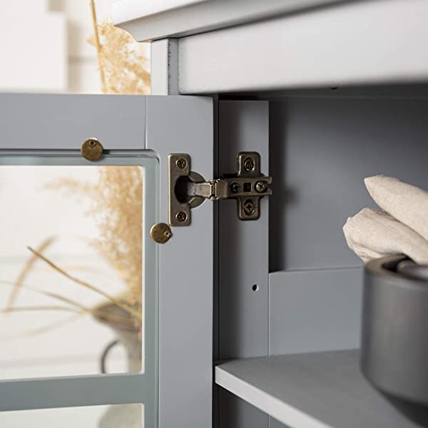 Walker Edison Charlotte Classic Glass Door Storage Buffet, 52 Inch, Espresso Espresso 52 Inch