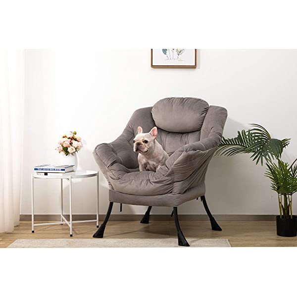 AbocoFur Modern Large Cotton Fabric Lazy Chair，Accent Contemporary Lounge Chair, Single Steel Frame Leisure Sofa Chair with Armrests and A Side Pocket, Beige