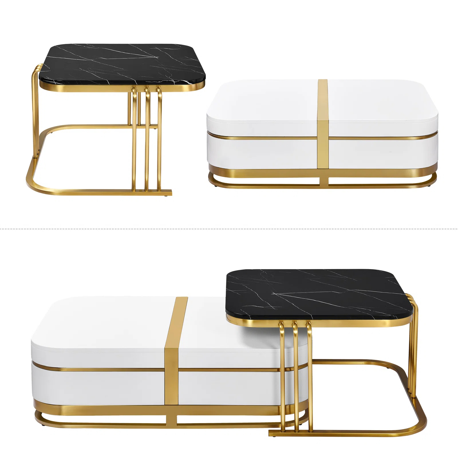 【Furniture】Rectangular Nesting Coffee Table with Storage for Living Room