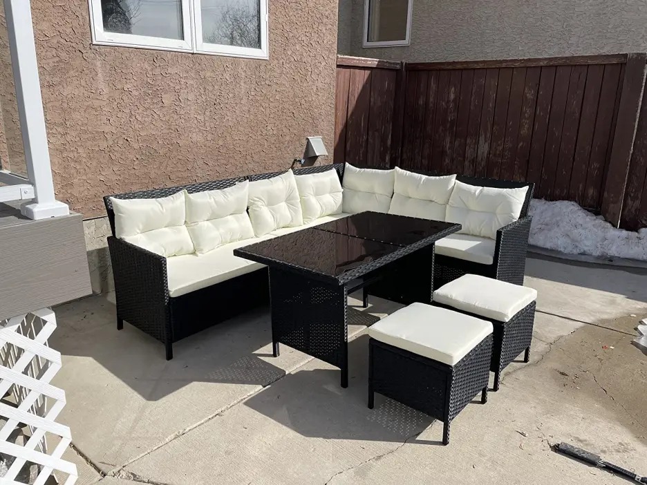 7 Piece Rattan Outdoor Patio Furniture Set Sofa Table Set Wicker