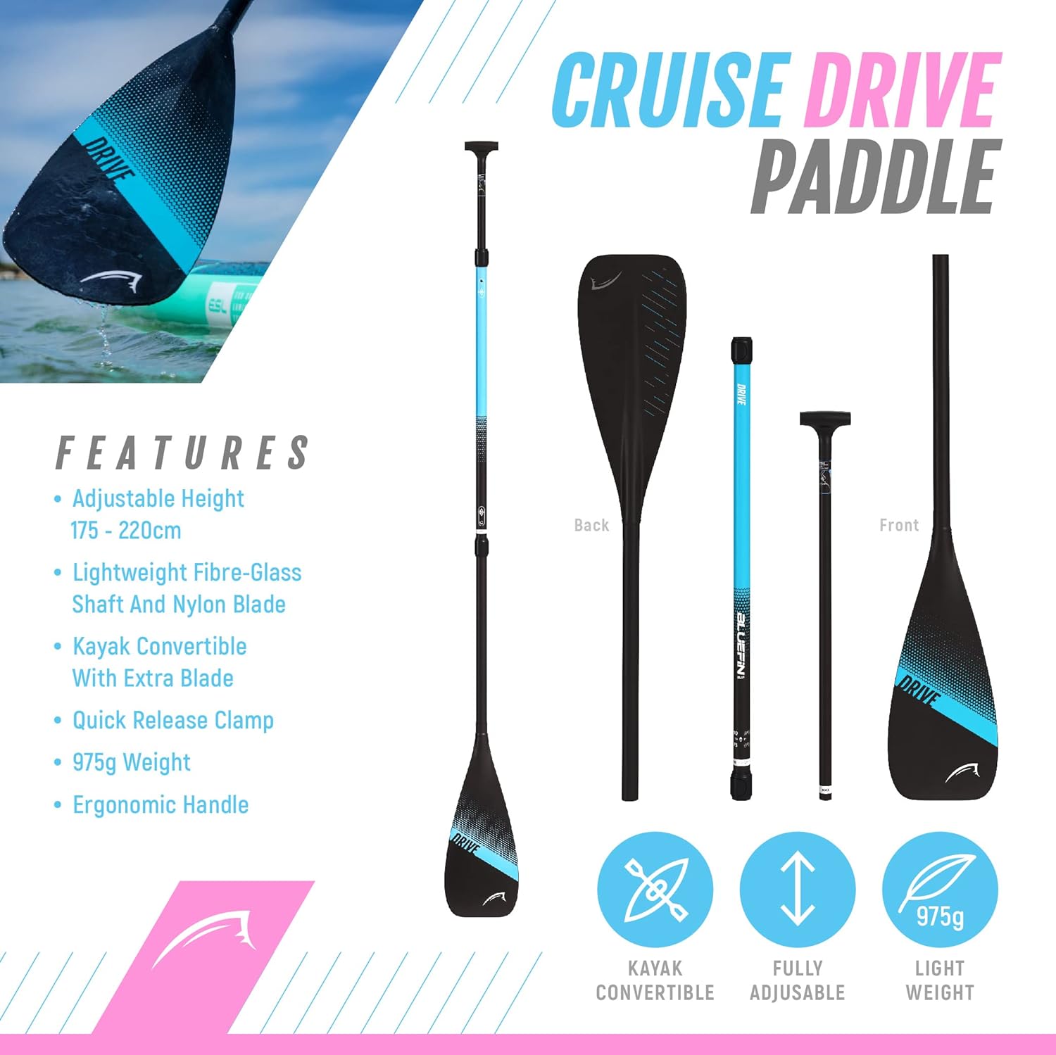 Bluefin Cruise SUP Inflatable Stand Up Paddle Board | Premium Paddleboard Accessories | Multiple sizes: Kids, 9'8, 10'4, 10’8, 12’, 15'
