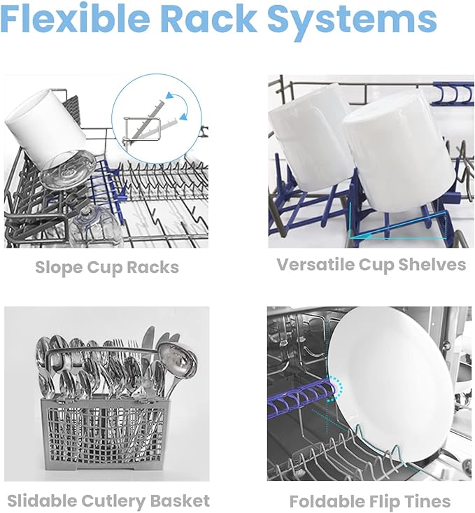 COMFEE’ Countertop Dishwasher, Energy Star Portable Dishwasher, 6 Place Settings & 8 Washing