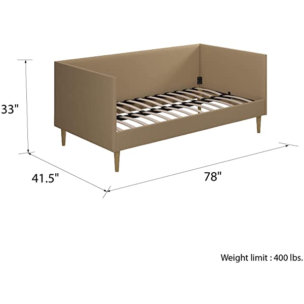 DHP Franklin Mid Century Upholstered Daybed, Sofa Bed, Twin Size Frame, Tan Linen Linen Twin Tan