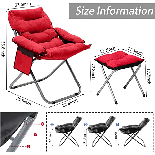 VOJUEAR Modern Accent Fabric Lazy Chair with Ottoman, Upholstered Lounge Reclining Armchair with Side Pocket for Adults or Kids,Upholstered Lounge Leisure Armrest Sofa Chair (CharcoalGrey)
