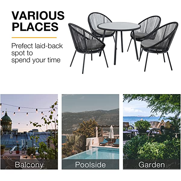 OC Orange-Casual 5 Pieces Patio Conversation Set, Outdoor Furniture Set, All-Weather Wicker Chairs with Round Glass Top Table and 4 Chairs, for Garden,Backyard, Indoor Outdoor Use, Yellow