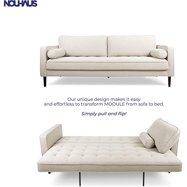 Nouhaus Module, Sleeper Sofa Bed Couch. 7ft Luxury Convertible Sofa Futon Bed with No Roll Together Latex. Ivory Woven Pull Out Bed for Bedroom Couch, Small Apartment Furniture Sofas or RV Couch Woven/Knit Ivory