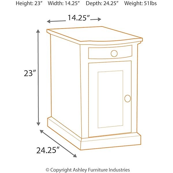 Signature Design by Ashley Tyler Creek Rustic Chair Side End Table with Pull-Out Tray & USB Ports, Brown Blackish Brown Table