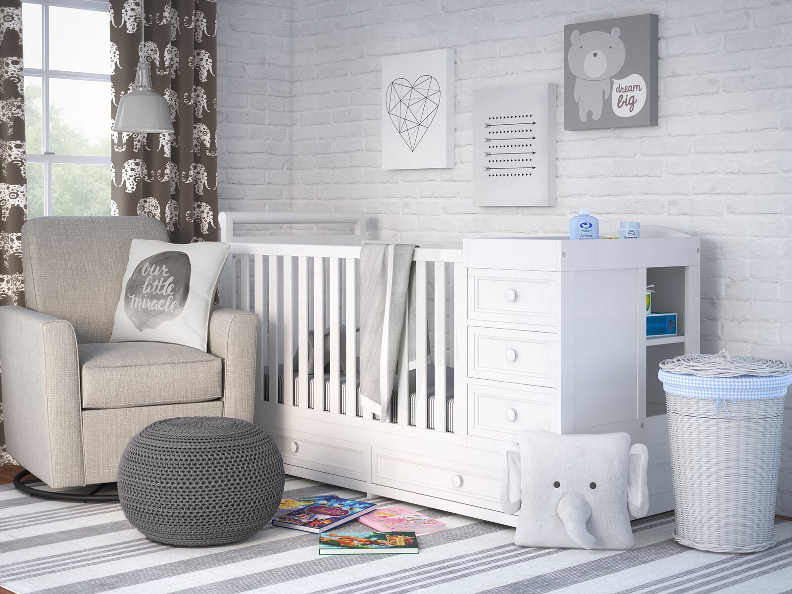 【Baby&Kids】Brnaba 2-in-1 Convertible Crib and Changer