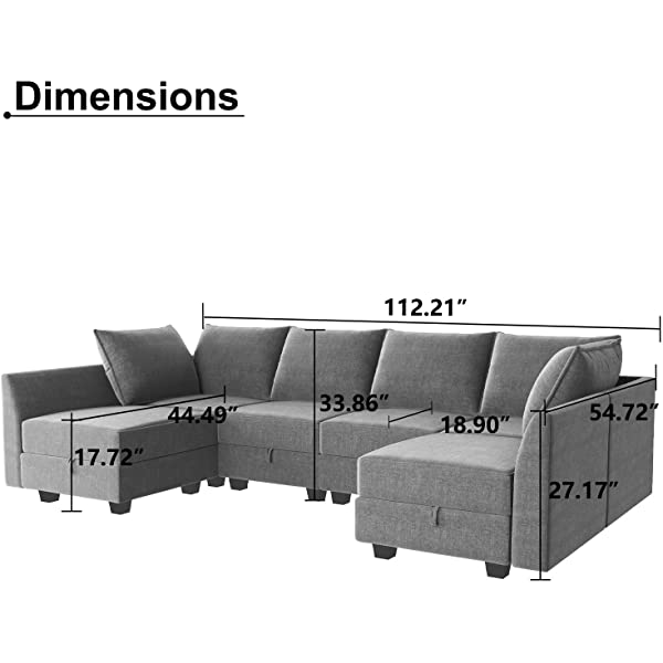 HONBAY Convertible Sectional Sofa U Shaped Couch with Reversible Chaise Modular Oversized Couch Sectional Sofa with Ottomans, Aqua Blue U Shape Sofa-1 Blue