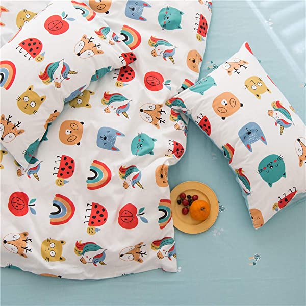New Cartoon Animals Elephant Print Duvet Cover Sets for Kids 100% Cotton Reversible Soft 3 Pieces Kids Bedding Duvet Cover Pillowcases Kawaii Cloud Bedding Sets, Queen/Full Full/Queen (1 Duvet Cover + 2 Pillowcases) Multi A00 Elephant Bunny Balloon