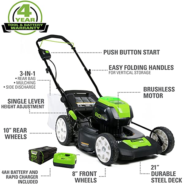Greenworks Pro 80V 21 inch Cordless Push Lawn Mower, Includes Two 2Ah Batteries and Charger, GLM801601 (2) 2Ah Batteries Push
