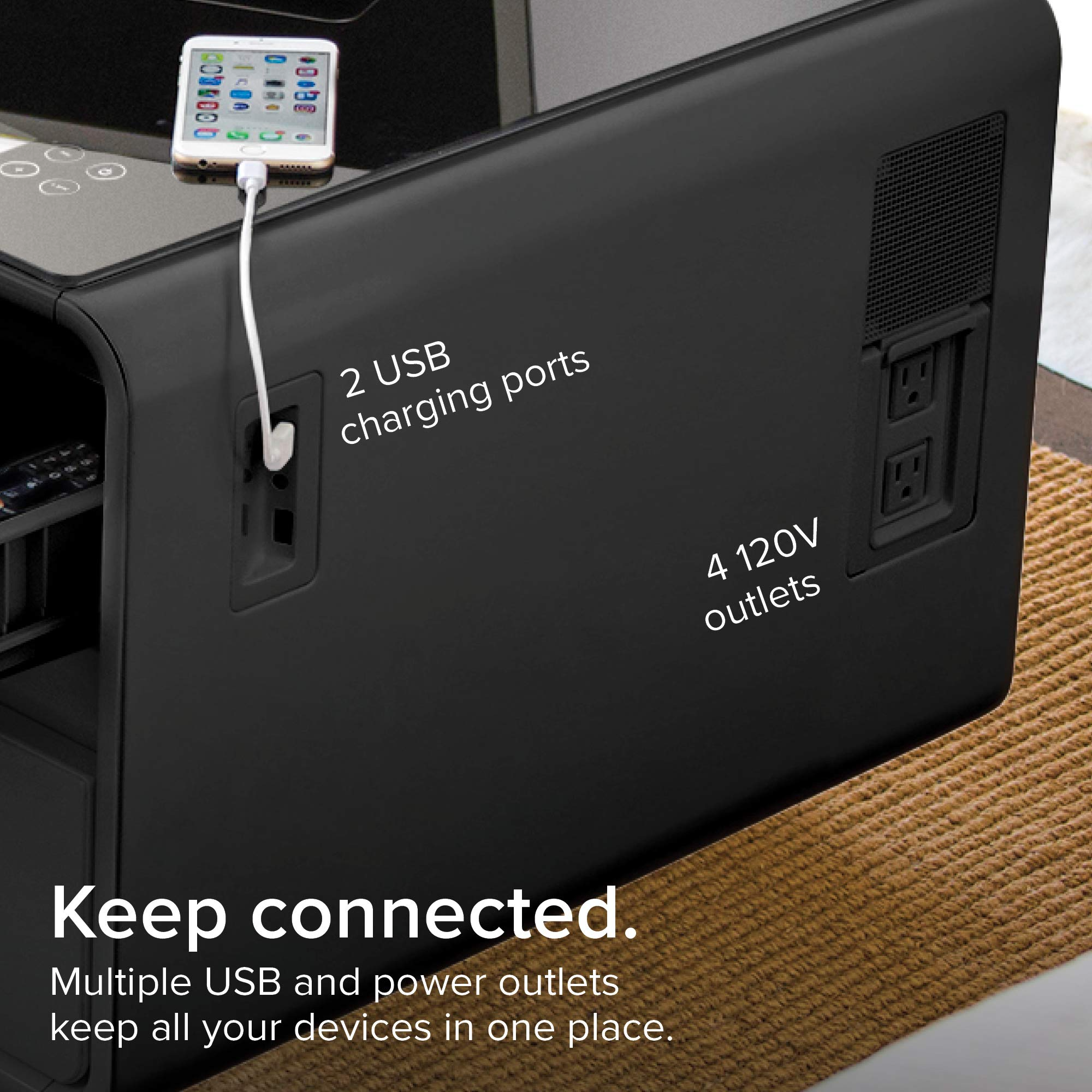 【Furniture】Coffee Table with Built in Fridge, Speakers, Outlets, LED Light, and More - Black