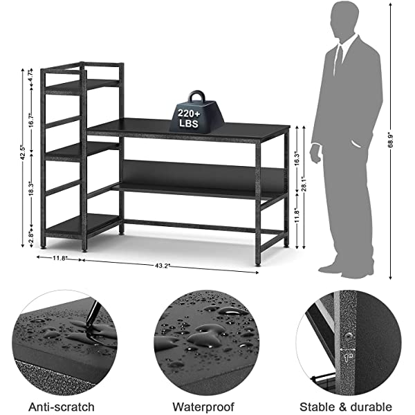 Computer Desk 55 inch with Storage Shelves Study Writing Table for Home Office,Modern Simple Style, Rustic Brown