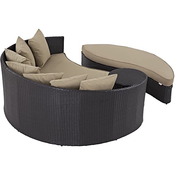 Modway Convene Wicker Rattan Outdoor Patio Poolside Sectional Sofa Daybed with Cushions in Espresso Turquoise