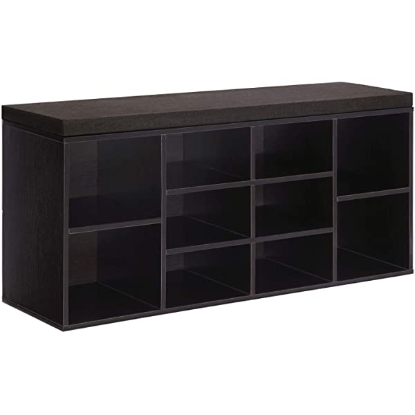 VASAGLE Cubbie Shoe Cabinet Storage Bench with Cushion, Adjustable Shelves, Holds up to 440lb, Rustic Brown ULHS10BX