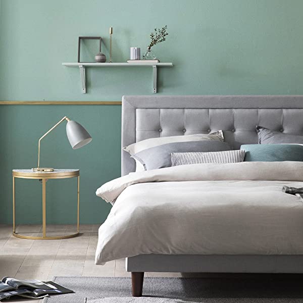 Zinus Dachelle Upholstered Platform Bed Frame / Mattress Foundation / Wood Slat Support / No Box Spring Needed / Easy Assembly, Queen, Platform Bed Only, Dark Grey Dark Grey Queen Platform Bed Only