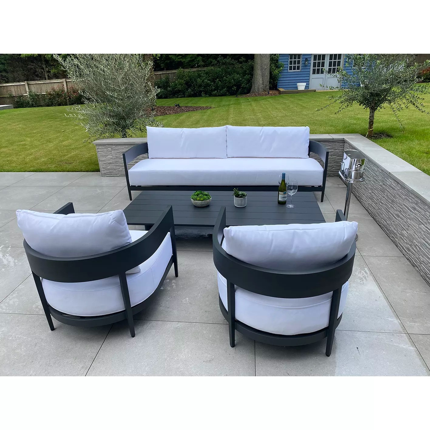 Garden Furniture in Aluminium in Anthracite Grey - 4 pcs (1 Sofa 2 chairs & 1 table) Moon Sofa Set